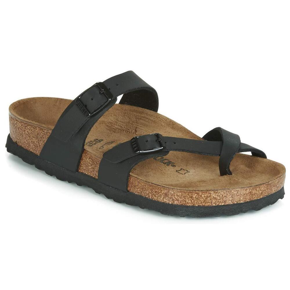 BIRKENSTOCK WOMEN'S MAYARI ADJUSTABLE TOE LOOP CORK FOOTBED SANDAL BLACK, 6-6.5
